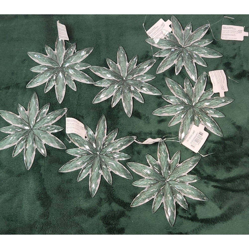 Lot of 7 Department 56 3"‎ Clear Faceted Acrylic Starburst Snowflake Ornaments
